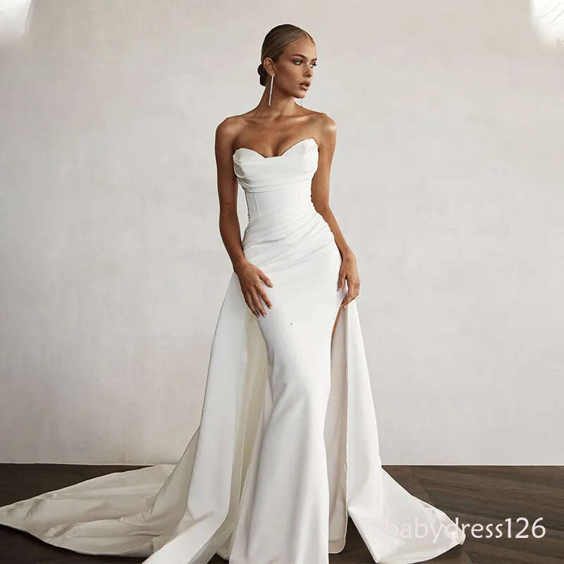 Modern White Ivory Satin Mermaid Wedding Dresses Sexy Backless Sweetheart Pleats Long Bridal Gowns 2026 Boho robes de mariage Custom Made M27 ZD19