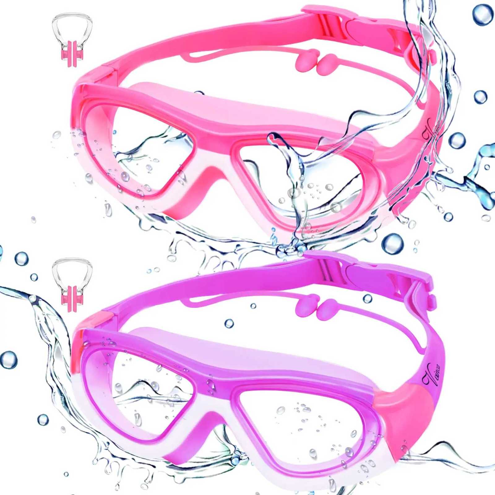 High-definition Childrens Waterproof And Anti Fog Swimming Large Frame Glasses Convenient Goggles Silicone Connected Earplugs Z260328