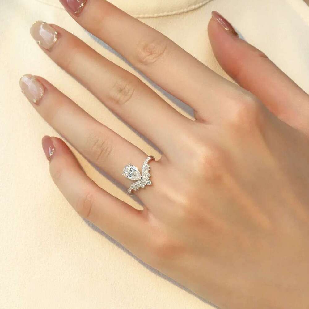 jewelry ring Pure Silver S925 Moissanite High-Quality Pear Shaped Diamond Ring Ring Luxurious Women's Versatile High-End Wedding Engagement Gift
