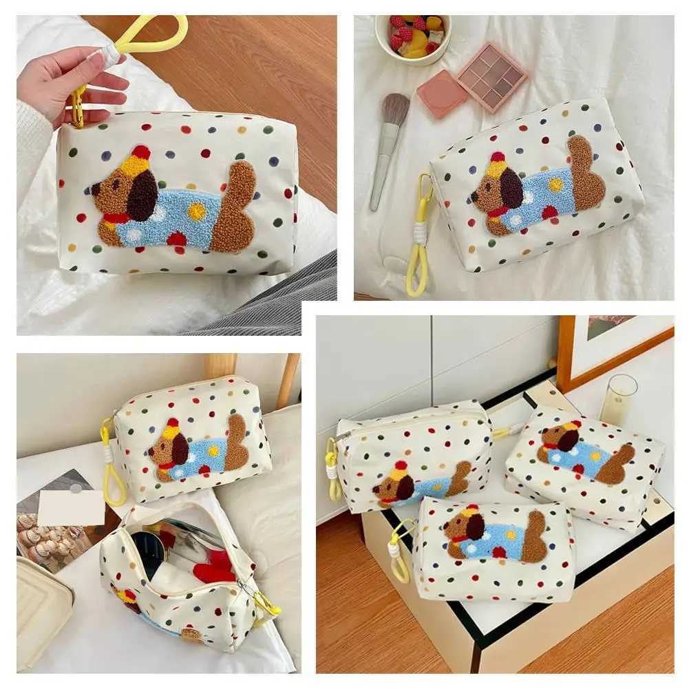 Puppy Pattern Canvas Bag Eye-Catching Portable Makeup Storage Pouch Travel Makeup Organizer Cute Dachshund Cosmetic Bag D260328