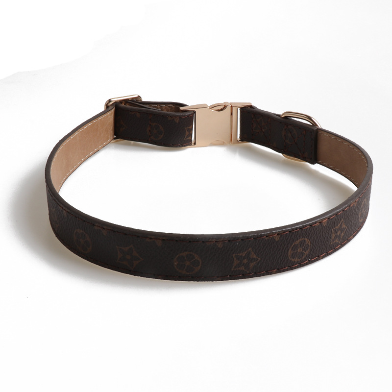 Pet collar with all metal buckle and old flower dog collar, adjustable PU dog collar
