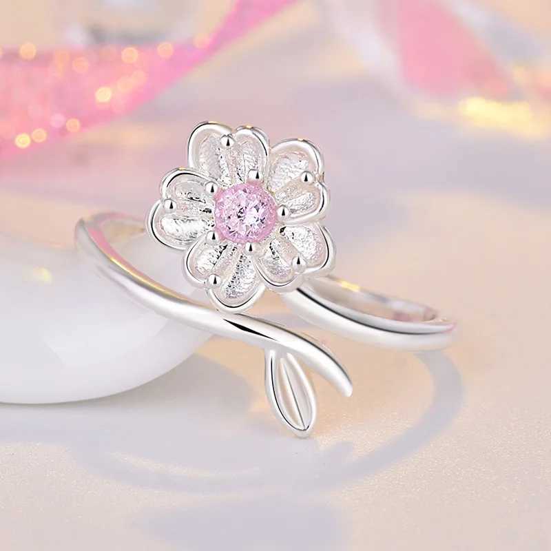 925 Sterling Silver Ring Adjustable Open Flowers Couple Engagement Rings For Women Wedding Ring Party Fashion Jewelry Gift H260328