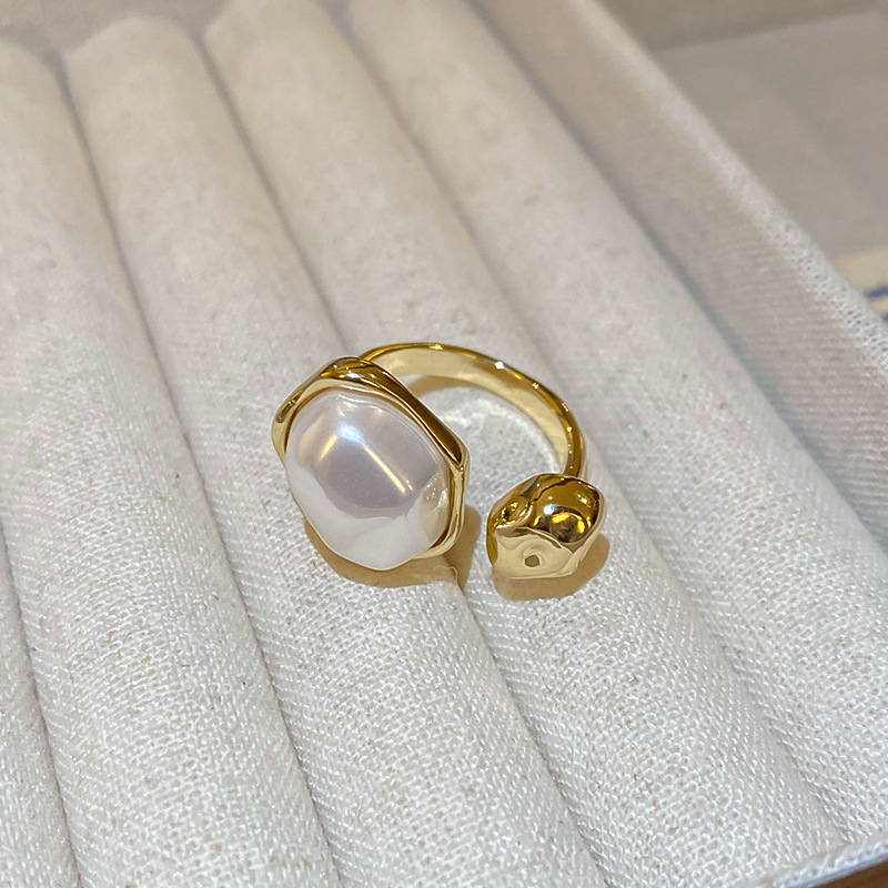 Real Gold Plated Irregular Round Oval Pearl Open Light Luxury Style French Fashion Index Finger Ring - view 6