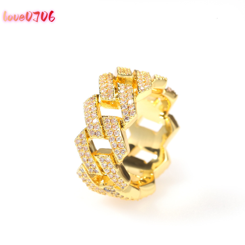 Mens Luxury Gold Silver HipHop Diamond Ring with Round Cuban Link Chain Band Featuring Iced Out VVS Moissaniteia Stone Design Jewelry