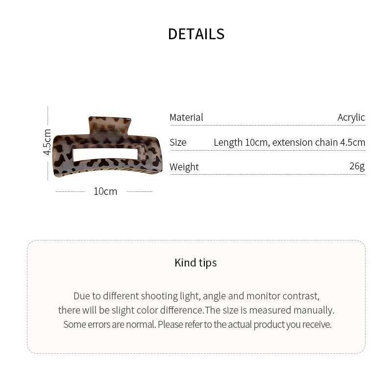 Leopard Print Large Square Hollowed Acrylic Crab Hair Clip Back Head Updo Temperament Simple Shark Clip New Vintage Accessories H260328