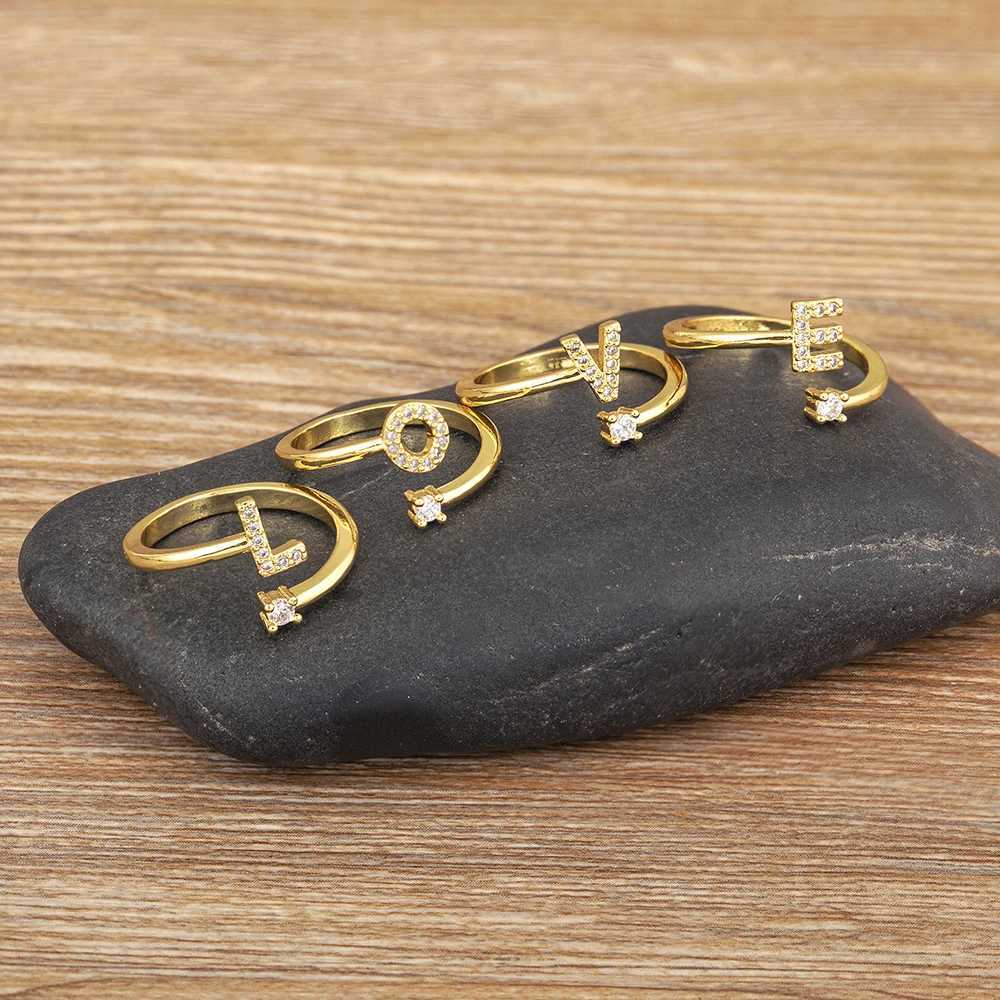 Nidin New Fashion A-Z Letters Pave Shiny Crystal Zircon Open Rings Adjustable Initials Alphabet Girls Boys Finger Jewelry Gifts H260328
