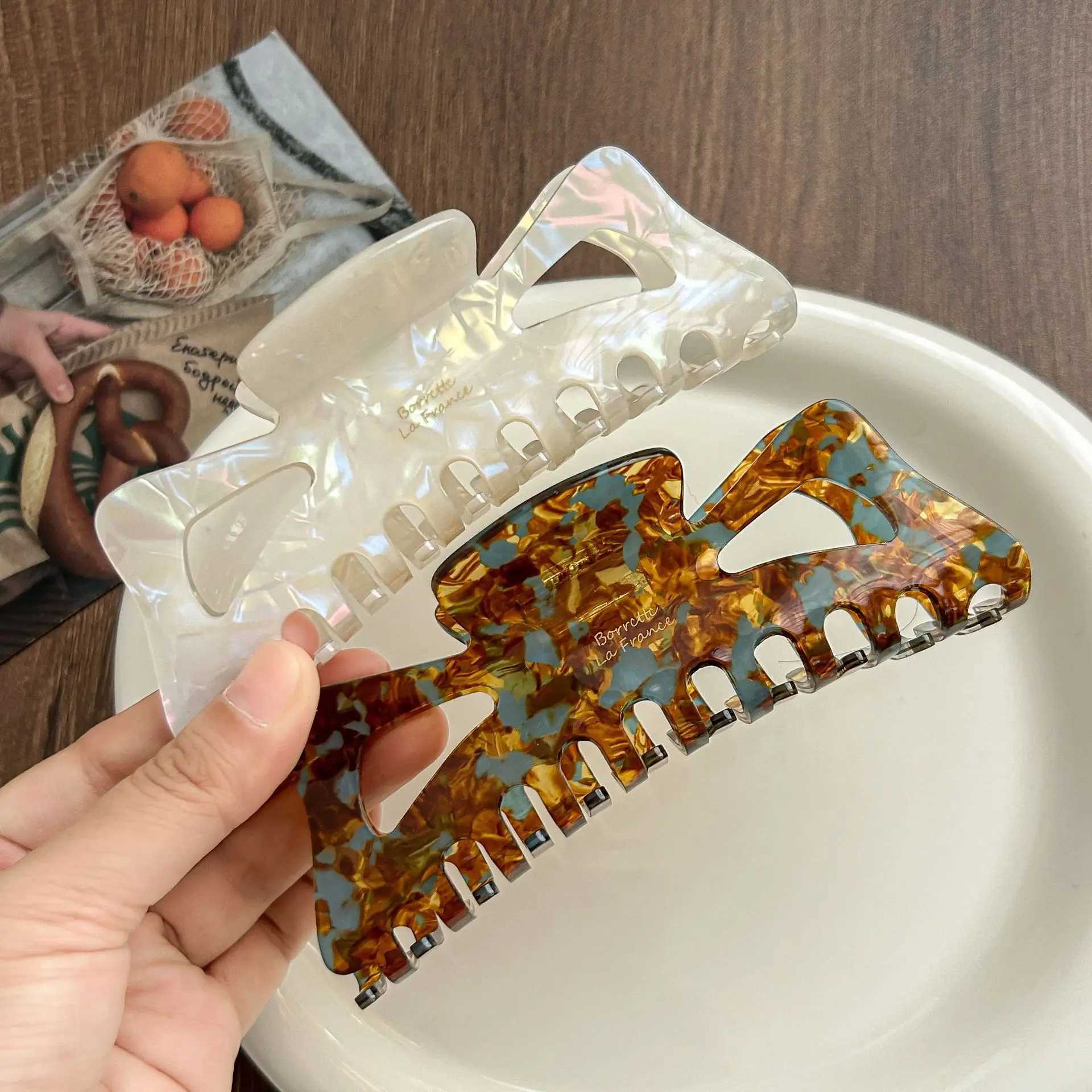 13CM Large Butterfly Knot Hollow out Hair Claw Retro Imitation Acetate Hair Clip for Women Big Volume Shark Clamp Hair Accessor H260328