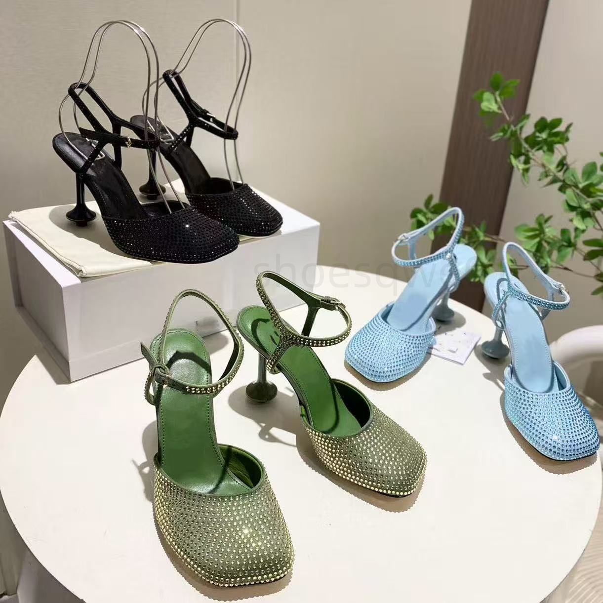 Women's Stiletto heel sandals Sheepskin suede Inlaid rhinestones dress shoes Party Evening Shoes Luxury designer flat shoes factory footwear Sandal Rhinestone bag