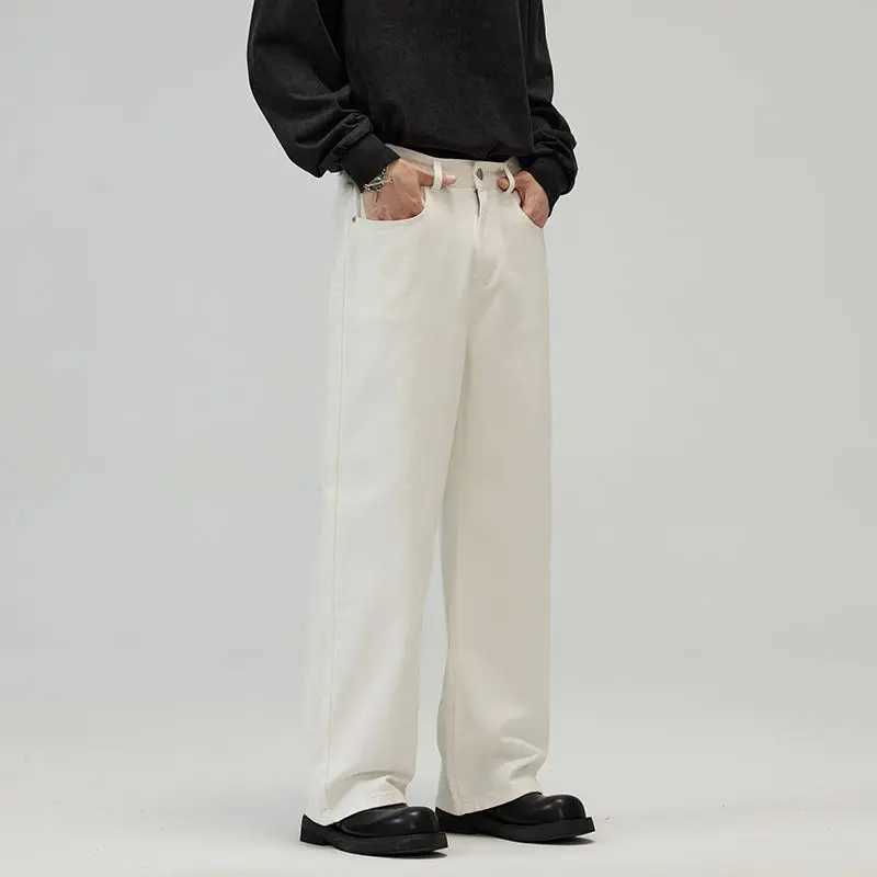 New American Maillard Retro Basic Jeans for Autumn and Winter Mens Straight-leg Loose White Casual Trousers Mens Casual Pants M260328