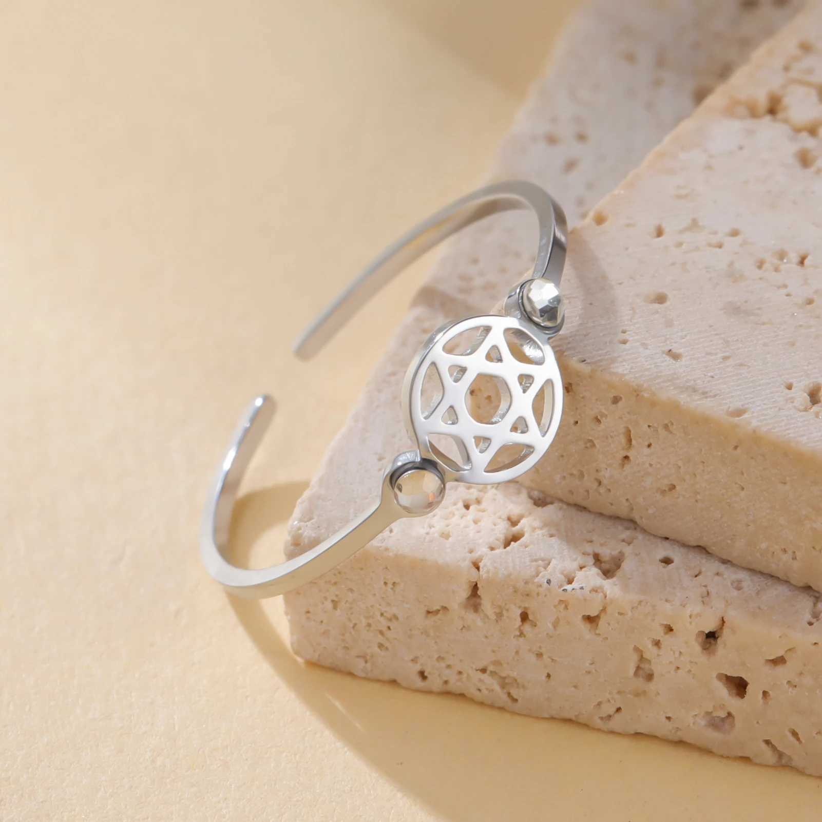 Cazador Stainless Steel Clear Zircon Star of David Rings for Women Adjustable Hexagram Rings Je Judaism Amulet Jewelry Gift H260328