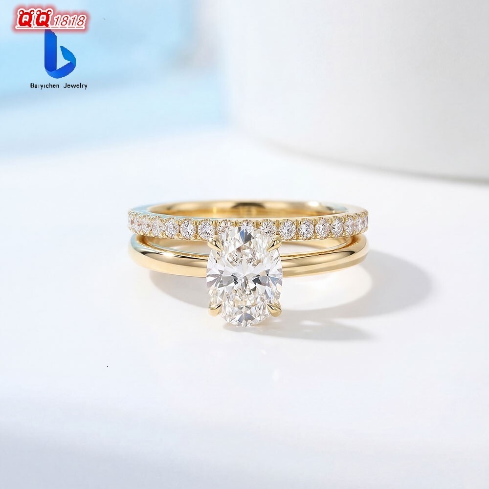 Custom VVS Lab Grown Diamond Engagement Ring Certified Oval Cut Filled Diamonds 18k Gold Luxury Wedding Rings Couple Set