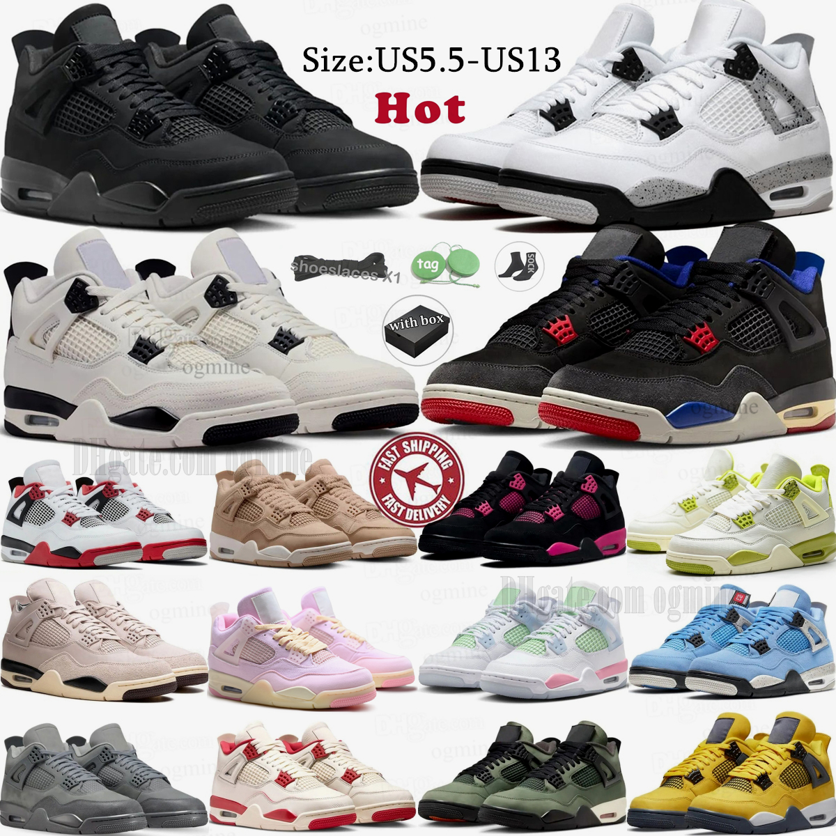 With Box 2026 4 basketball shoes 4s Military Black Cat Bred Sail Red White Cement Yellow Thunder Cool Grey University Blue Iced Carmine Mens Women Sneaker Sport US 5.5-13