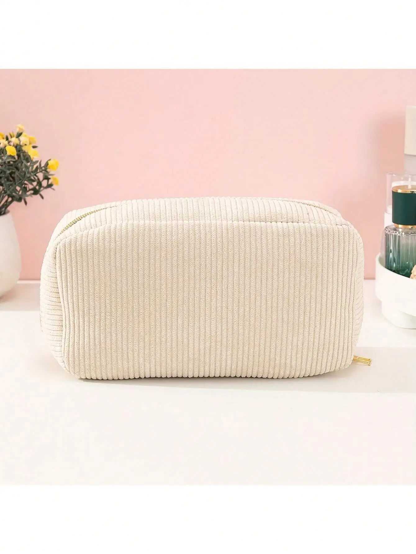 Fluffy Corduroy Beige Makeup Bag Girl Cosmetic Bag For Women Travel Organizer Makeup Storage Washing Bag Female D260328