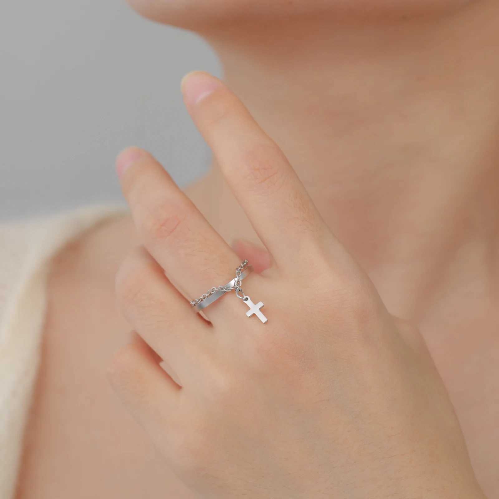 Lemegeton Open Ring for Couple Small Charm Jewelry Stainless Steel Chain Accessories Heart Zircon Beauty Fried Dough Twists New H260328