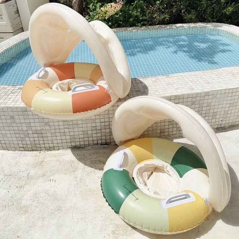Baby Swimming Float Inflatable Circle Baby Pool Float Ring with SunShade Baby Bathing Swimming Pool Toys for Babies 3-36 Months Z260328
