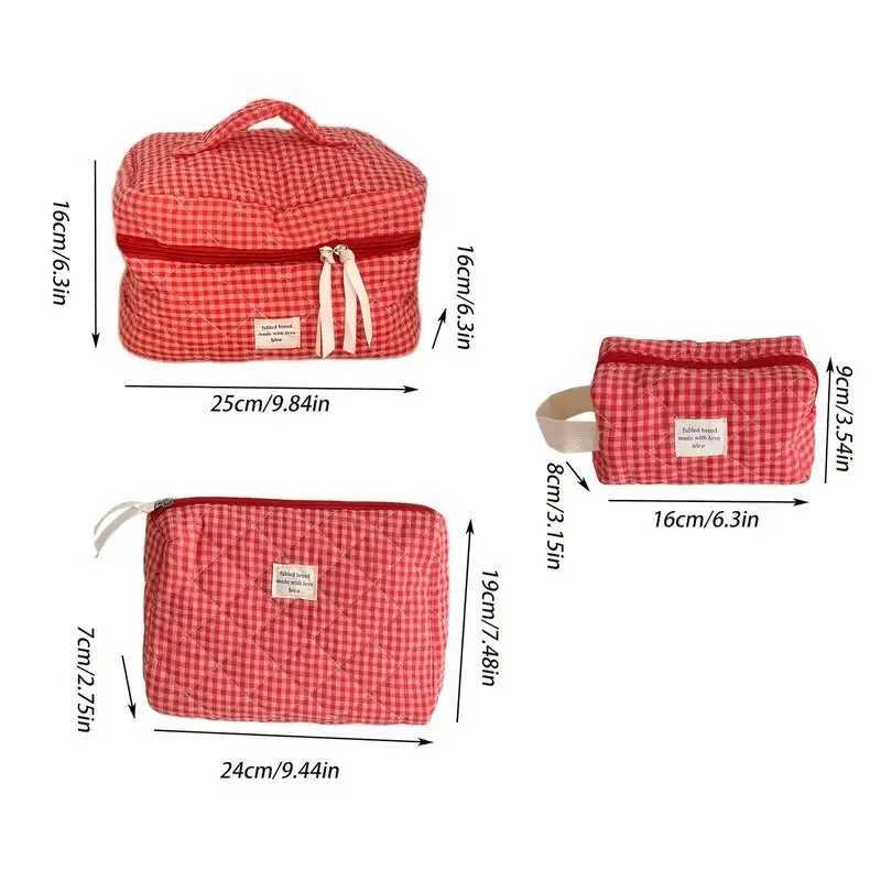 Women Large Capacity Checkered Cosmetic Bag Girls Cotton Skincare Brushes Storage Bag Portable Travel Toiletry Bag Makeup Bag D260328