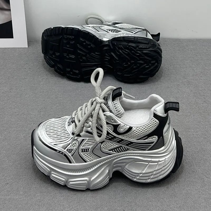 2026 Spring/Summer New Arrival Women's Platform Sneakers Fashionable Versatile Casual Shoes Size 35-40 Silvery