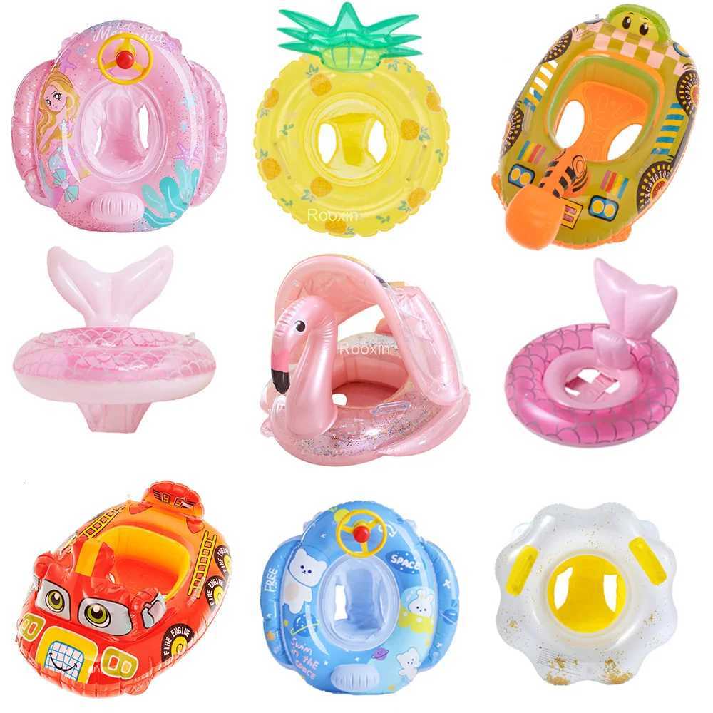 Rooxin Flamingo Swimming Circle Baby Infant Float Pool Swimming Ring With Sunshade Floating Seat Summer Beach Pool Swim Tube Z260328