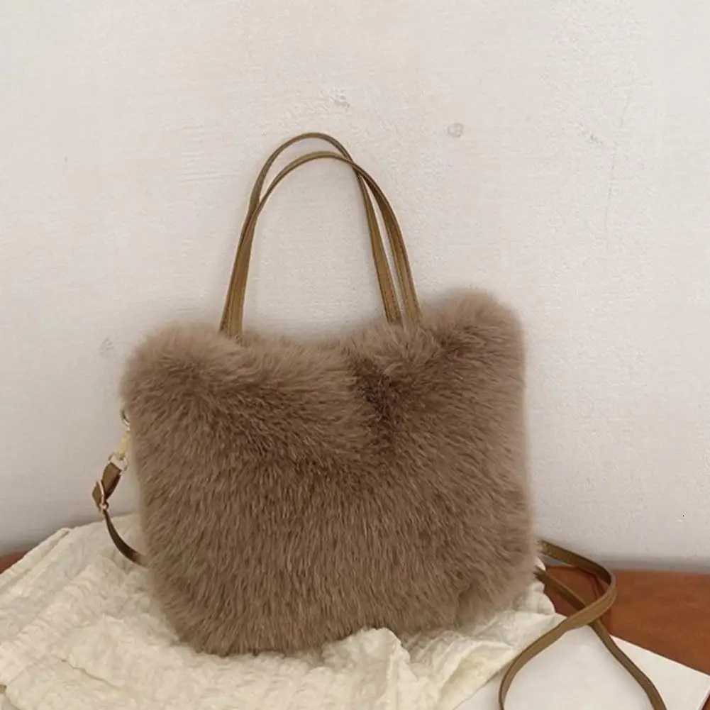 Fahion Faux Fur Tote Bag Womens Bucket Plush Luxury Design Ladies Handbags Winter Crossbody Shoulder Bags C260327