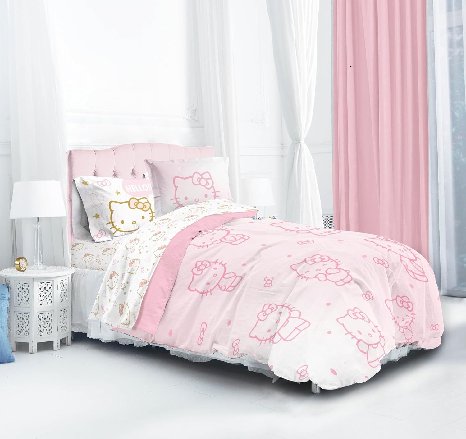 Jay Franco Hello Kitty Twin Comforter Set Piece Bedding Includes Sheet Set Pillow Covers Super Soft Pink Bedding Luxury Goods