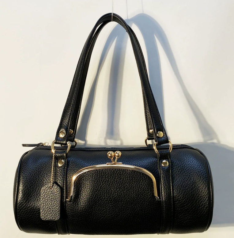 Vintage Kisslock Barrel Bag Women Suede Leather Kiss Lock Clasp Shoulder Handbag Elegant Boston Tote Purse Crossbody Fashion Classic Ladies Hand Bag