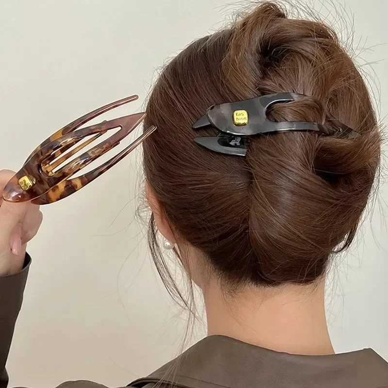 Retro Korean Acrylic Leopard Print Flat Hair Claw Clips Lazy Style Large Long-Shape Hair Pin Hair Accessories Headwear for Women H260328