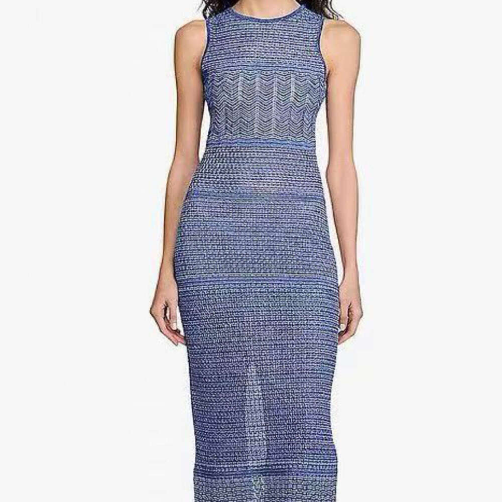 Hollow striped sleeveless round neck k30 2026 CC summer designer French elegant slim knit long dress