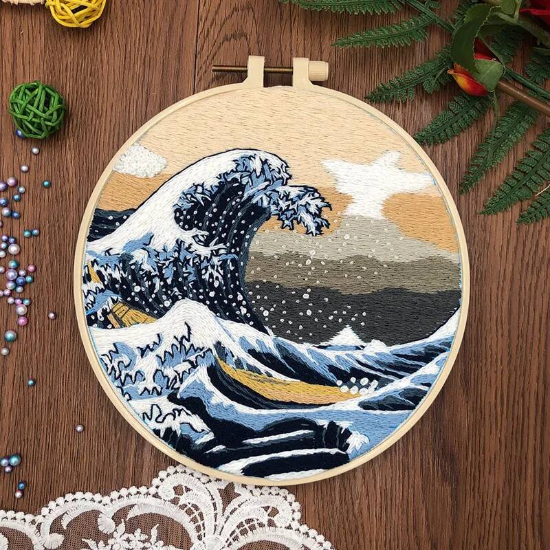 Hand Kit Beginners Adults, Sea Water Stamped Cross Stitch kit for Adult Beginner Needlepoint Embroidery Starter - view 4