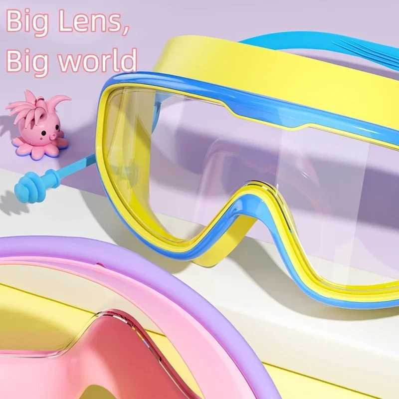 Kids Swimming Goggles Big Frame HD View Anti-fog Waterproof Childrens Swim Goggles Boys and Girls Multi-color to Choose Z260328