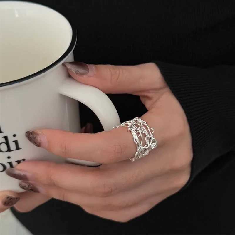 925 Sterling Silver Rings for Women Couple Minimalist Handmade Simple Interline Web Shape Ring Fine Jewelry Gift Prevent Allergy H260328