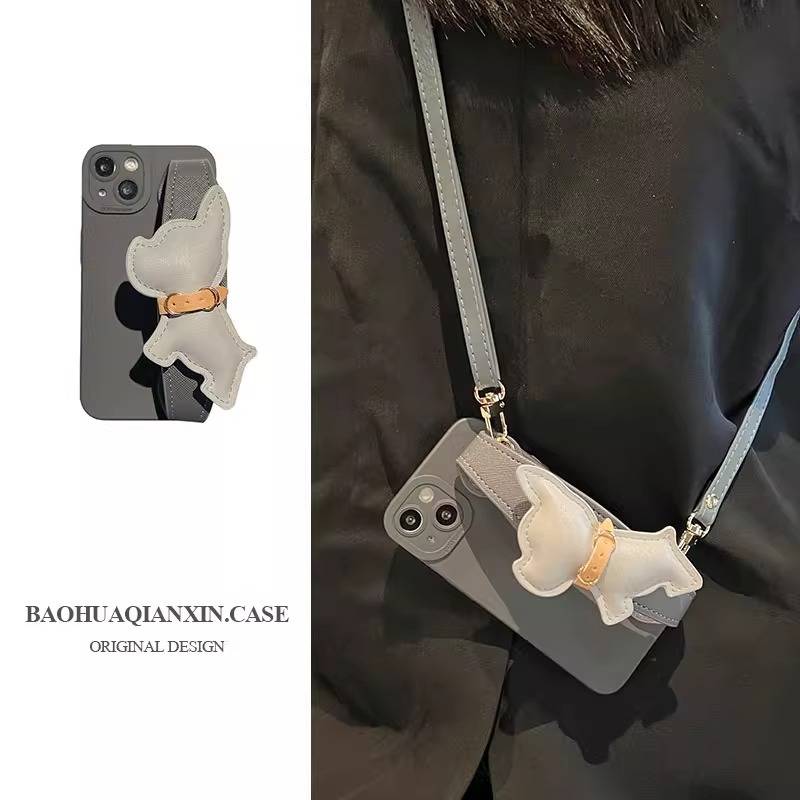 Graphite Bulldog Wrist Strap Crossbody Case for iPhone