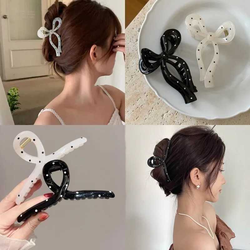Black White Bowknot Hair Claw for Women Korean Elegant Bow Hair Clips Crab Hairpins Barrette Girl Hair Accessories H260328