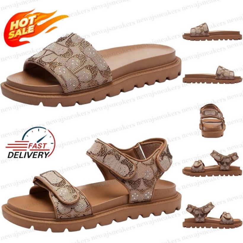 Luxury designer sandals womens coacs slides shoes Brynn slide sandals coacs slippers mens summer beach slides sliders womens coacshoes sandals shoes brown EUR 36-42