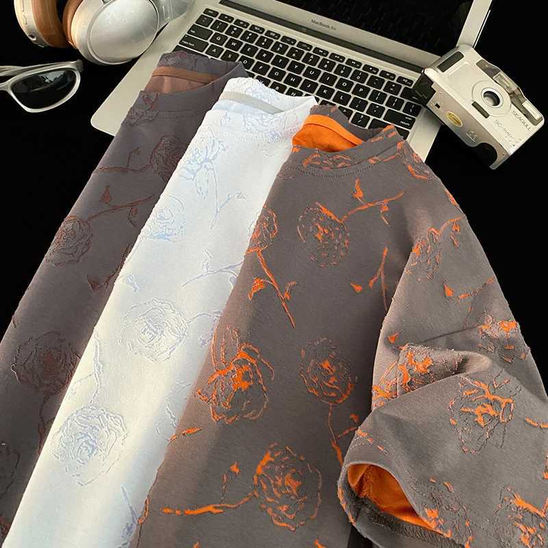 Men Loose Fit Cotton T Shirt Round Neck Breathable Rose Flower Print Tee Summer Casual Streetwear Soft Comfortable Trendy 2024 C260326