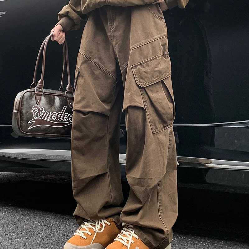 Y2K Big Pocket Mens Cargo Pants Japanese 2025 New Harajuku Loose Straight Wide Leg Trousers Baggy Pants Man Hip Hop Sweatpants M260328
