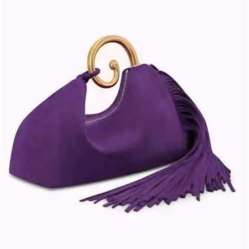 2025 Luxury Fashion Designer Metal Handle Womens Tassel Handbags Brand High-end Party Faux Suede Tote Bag Elegant Evening Bag C260327