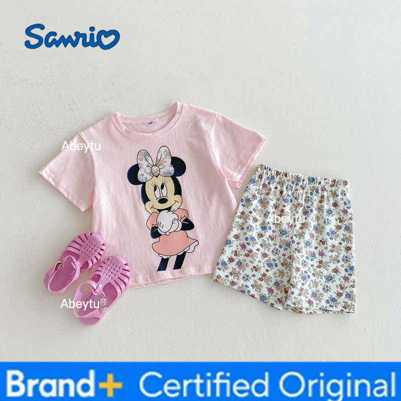 Sanrio Minnie T-shirt Shorts Two Piece Set Summer Girls Clothes Fashion Cartoon Cute Short Sleeve Suit Childrens Clothing Outfits H2603281