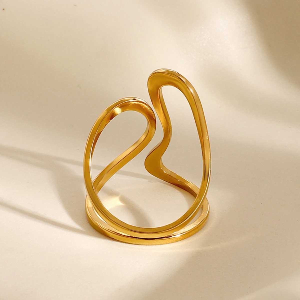 Stainless Steel Unique Original Gold Color Ring Colorfast Popular Party Personalized Exaggerated Charms Jewelry Women H260328