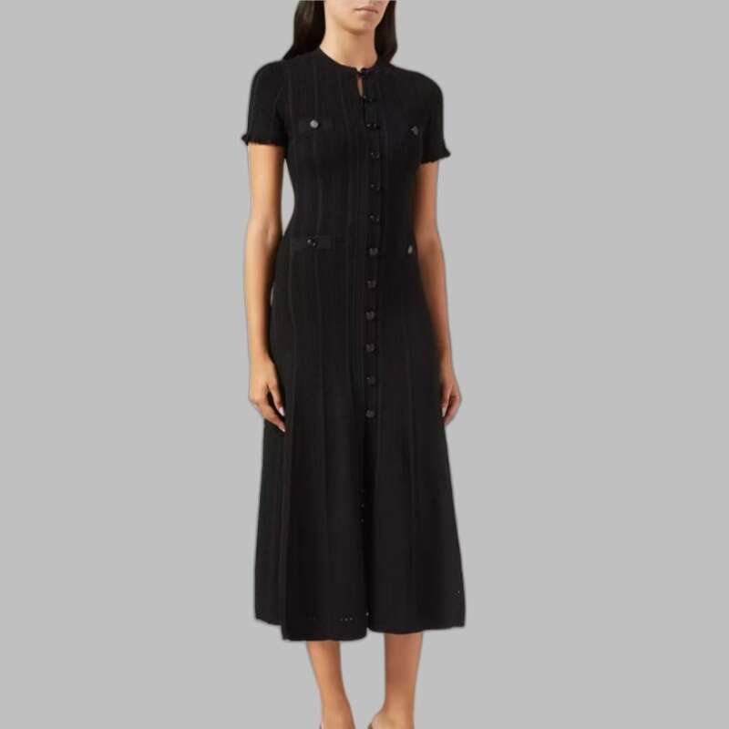 2026 k30 Spring/Summer Designer Women's Small CC Fragrant Hollow out Ruffle Lace Sleeves Slim Knitted Dress