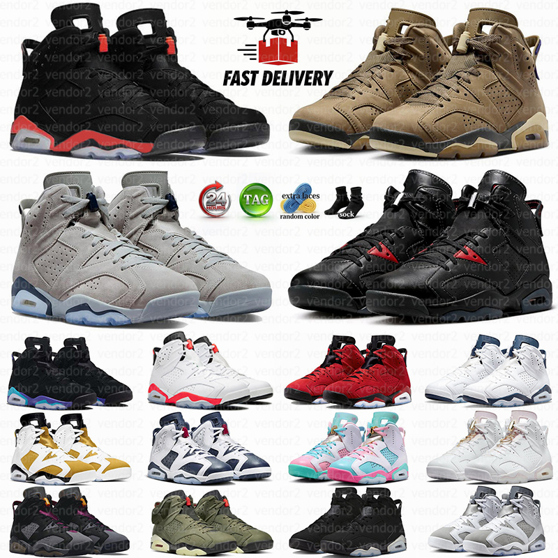 With Box 6s 6 Men Basketball Shoes Reverse Infrared Bin23 Aqua Toro Bravo Cool Grey UNC Georgetown Red Oreo University Blue British Khaki Yellow Ochre Sneakers