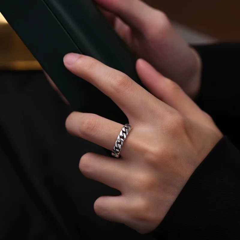 925 Sterling Silver Rings for Women Men Couple Minimalist Handmade Simple Retro Chain Ring Party Jewelry Gift Prevent Allergy H260328