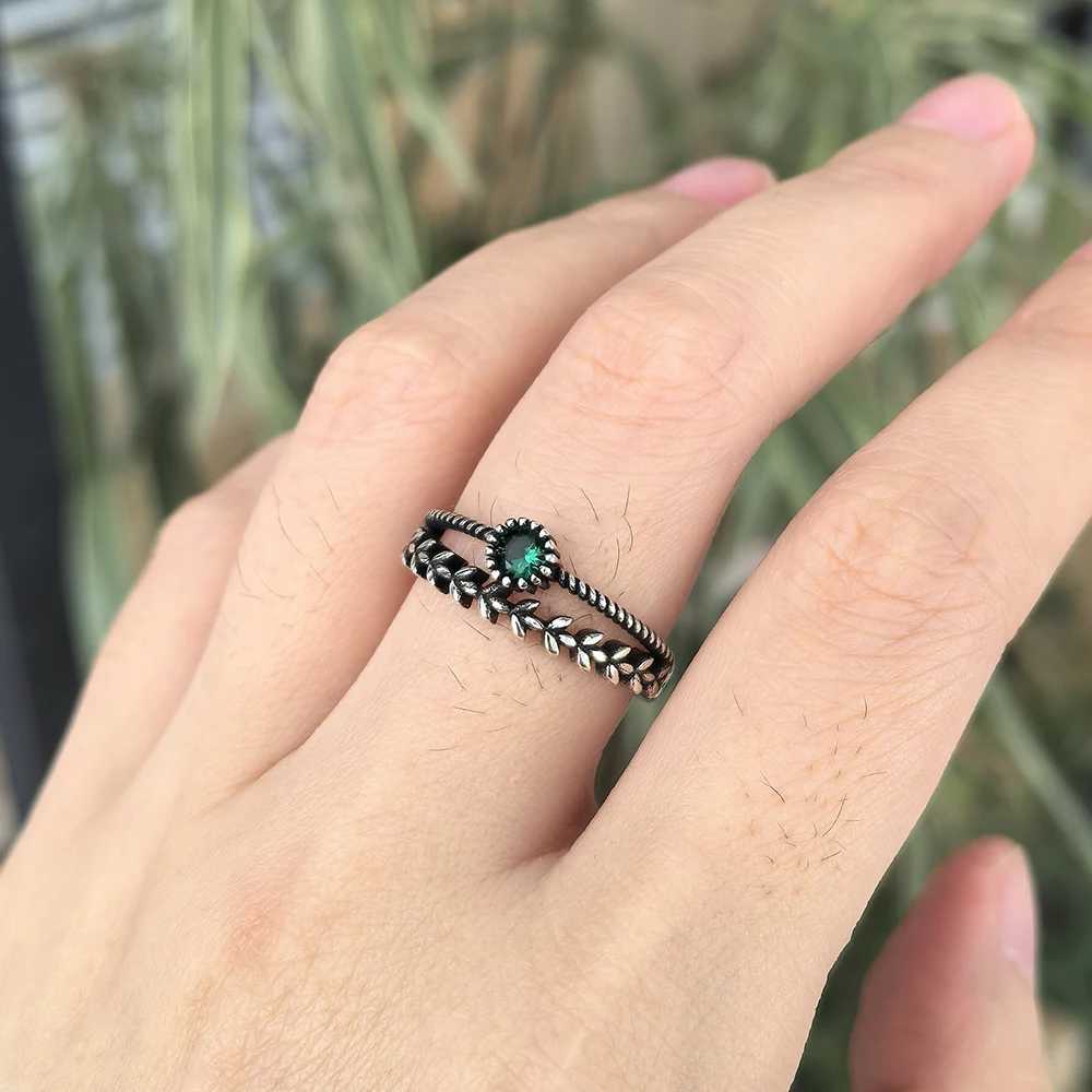 VENTFILLE 925 Sterling Silver Green Diamond Zirconia Ring with For Women Gift Ear Of Wheat Vintage Jewelry Accessories Wholesale H260328