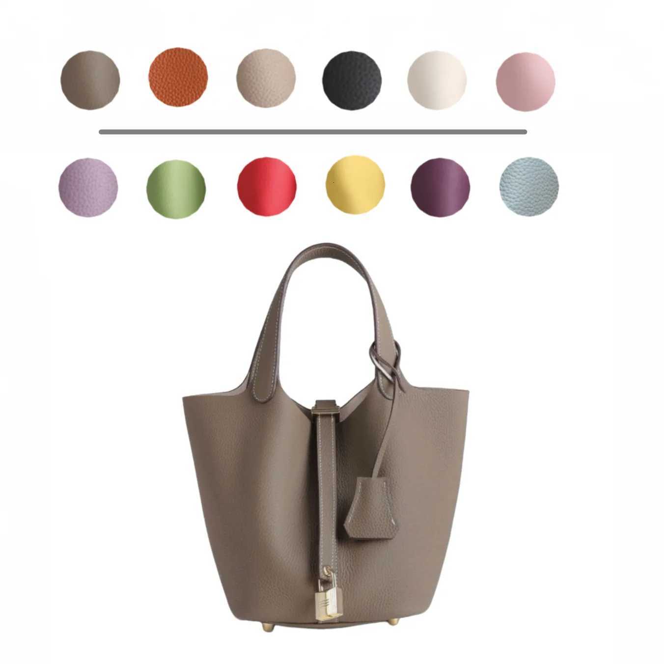 Top Grain Cowhide Women Bucket Handbag Basket Tote Genuine Leather Shoulder Crossbody Luxury Commuter Chic Fashion Trend C260327