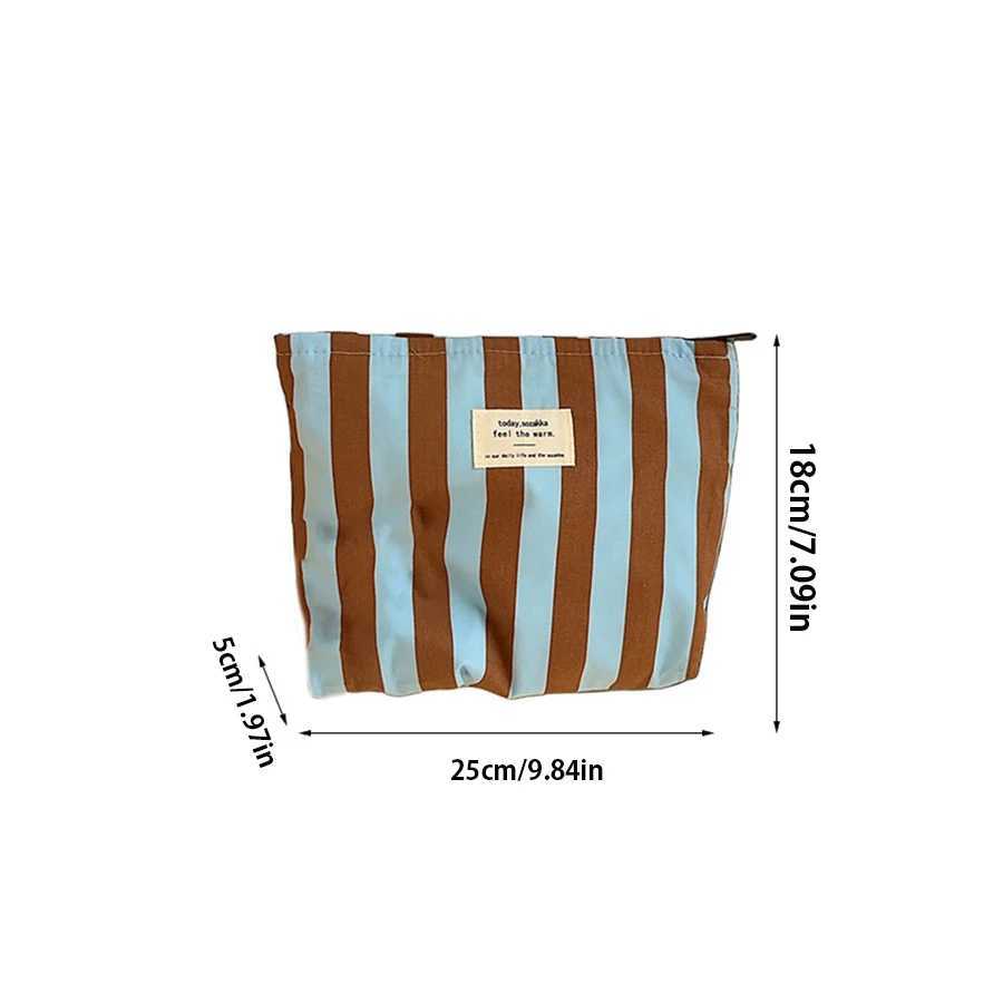 Contrast Color Womens Stripe Storage Bags Cute Large Capacity Female Cosmetic Bag Makeup Case Canvas Clutch Purse Handbags D260328