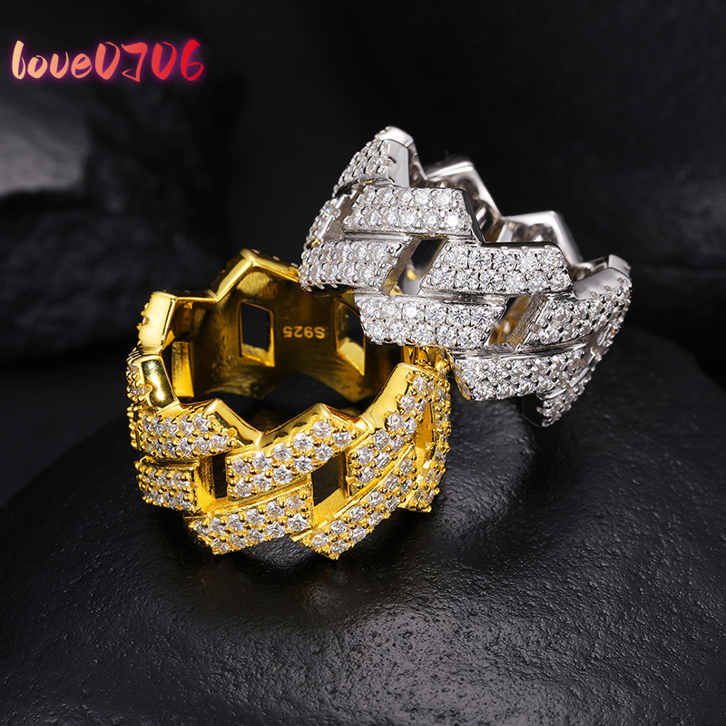 DE Luxury Chunky Dazzling Stylish Fine Jewelry Fashion 925 Sterling Silver Prong Cuban VVS1 Moissanite 14mm Hoop Ring