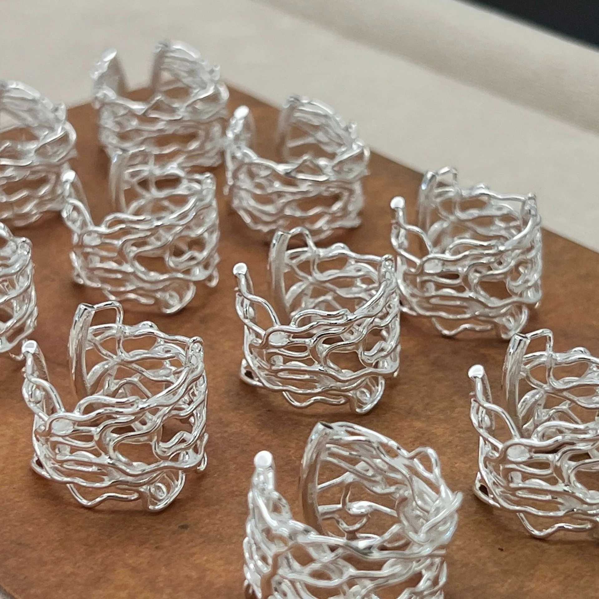 925 Sterling Silver Rings for Women Couple Minimalist Handmade Simple Interline Web Shape Ring Fine Jewelry Gift Prevent Allergy H260328