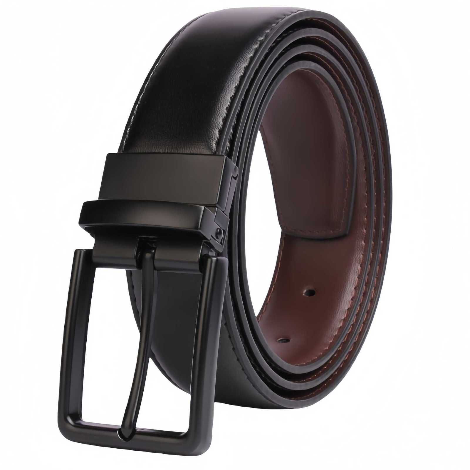 Men's genuine leather belt with rotating buckle, made of cowhide, suitable for casual wear, double-sided usable, with a rotating pin buckle.XJ251