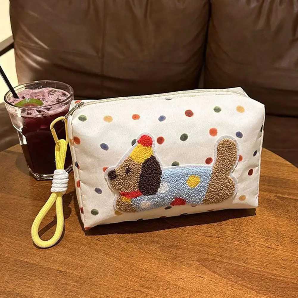 Puppy Pattern Canvas Bag Eye-Catching Portable Makeup Storage Pouch Travel Makeup Organizer Cute Dachshund Cosmetic Bag D260328