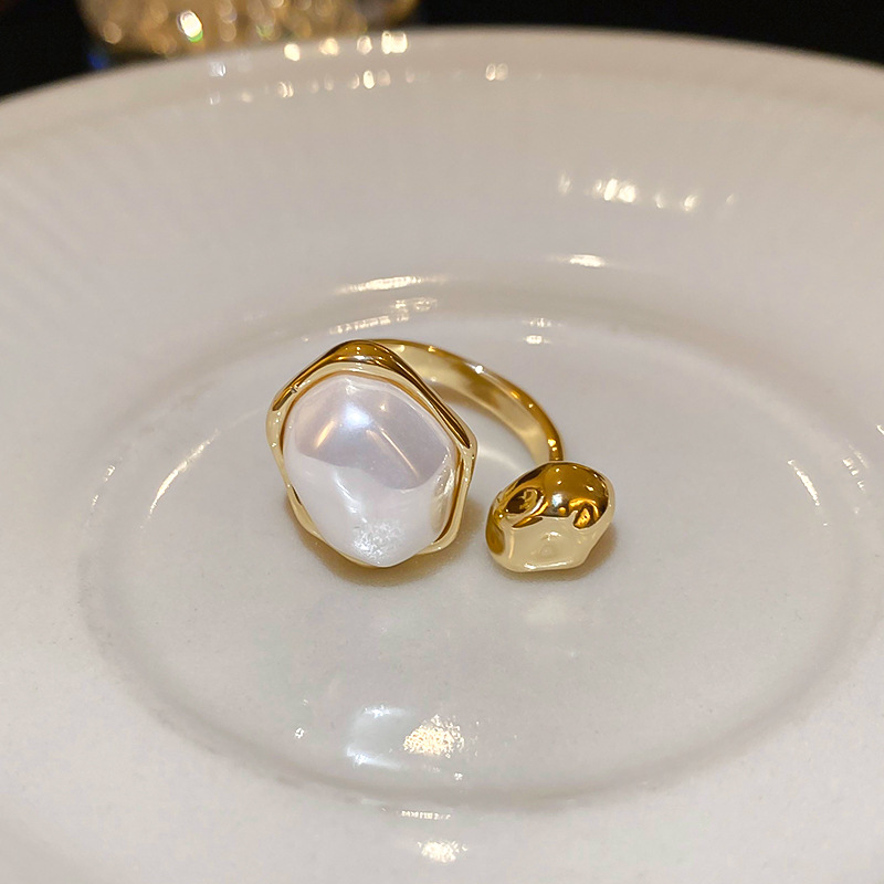 Real Gold Plated Irregular Round Oval Pearl Open Light Luxury Style French Fashion Index Finger Ring - view 7