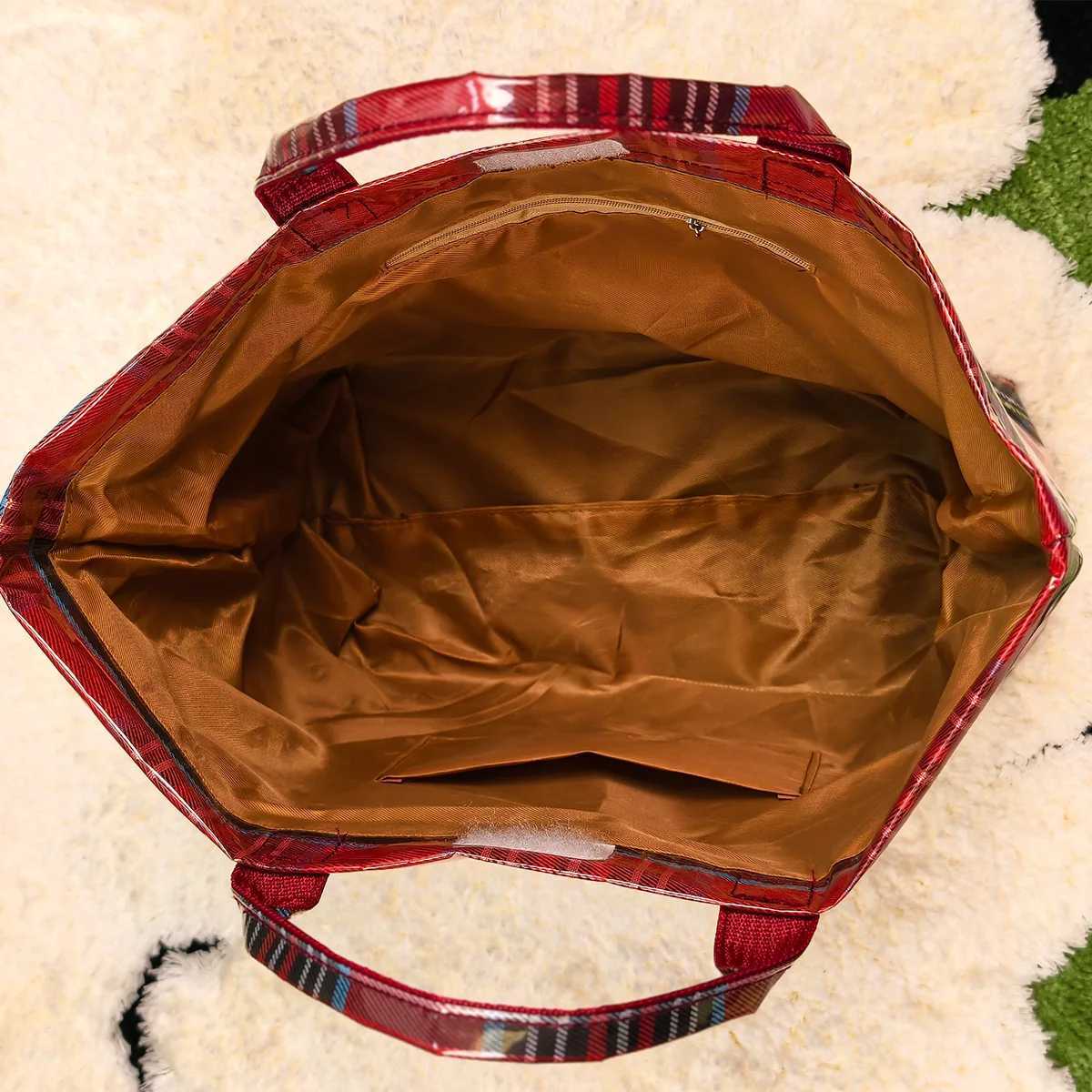 Multifunction Fashion Shoulder Bag Transparent PVC Vintage Check Pattern Letter Print Large Capacity Velcro Tote Daily Use C260327